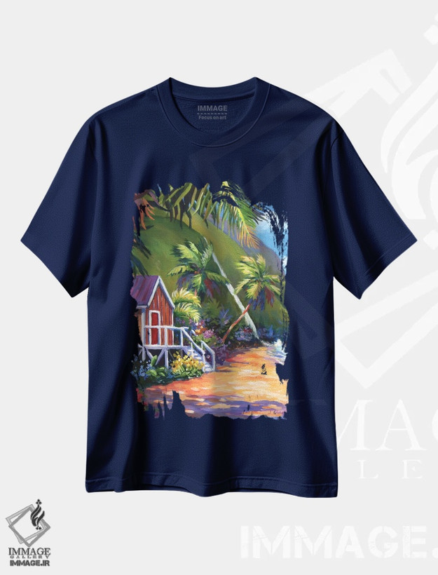 تیشرت سرمه ای طرح دار آلونک موج سواری و سایه ها اثر جان کلارک