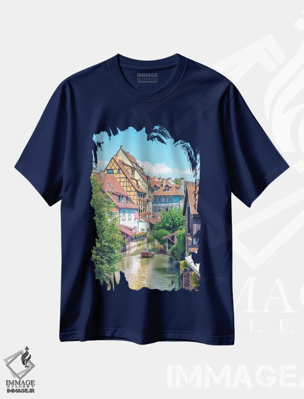 تیشرت سرمه ای طرح دار کانال در کولمار اثر مانجیک پیکچرز