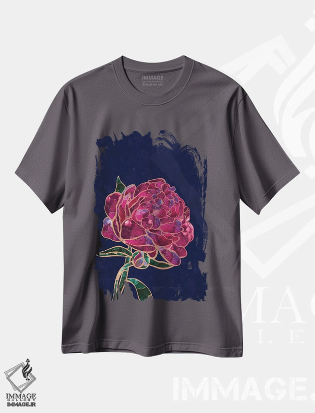 تیشرت طوسی طرح فانتزی ,گل صدتومانی فلزی اثر سارا مانوفسکی
