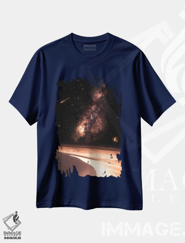 تیشرت سرمه ای طرح دار بیابان قهوه ای، کهکشان راه شیری و شب پرستاره اثر جن زد