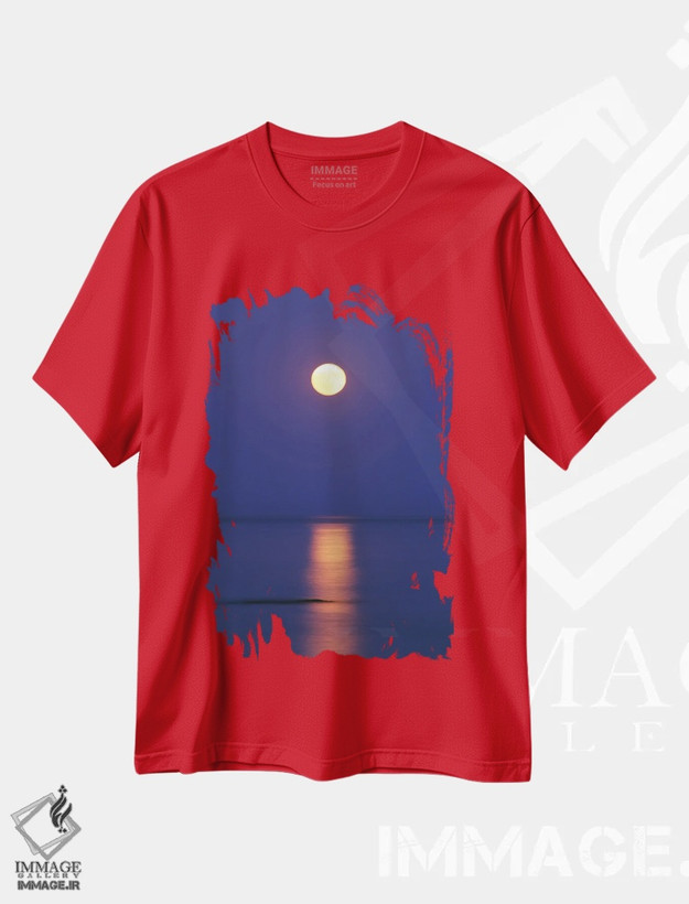 تیشرت قرمز طرح طبیعت ,ماه کامل بالای دریا اثر مایک کیف
