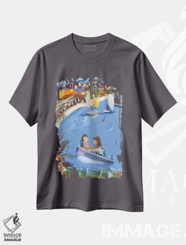 تیشرت طوسی طرح دار روی آب اثر آدام بوگوش