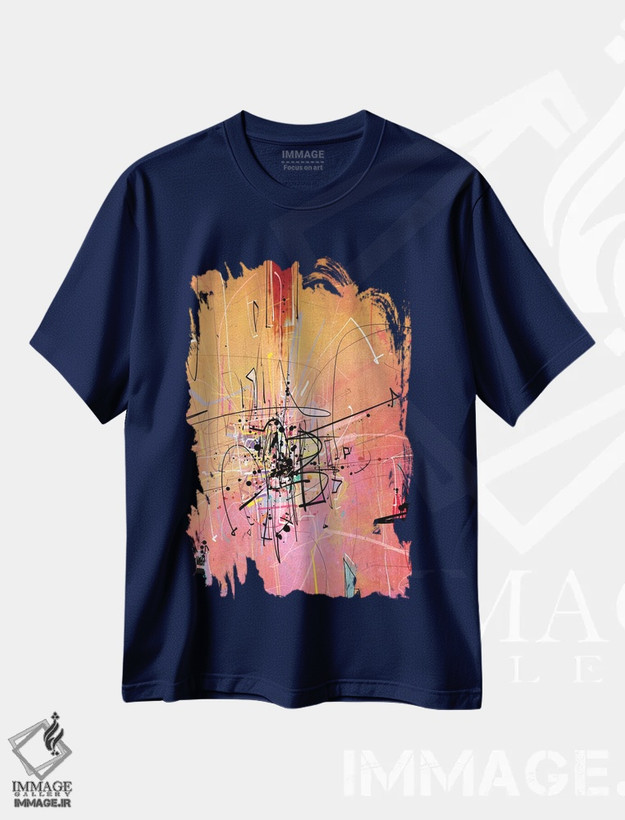 تیشرت سرمه ای طرح دار نوشتار کوانتومی اثر گییرمو آریسمندی