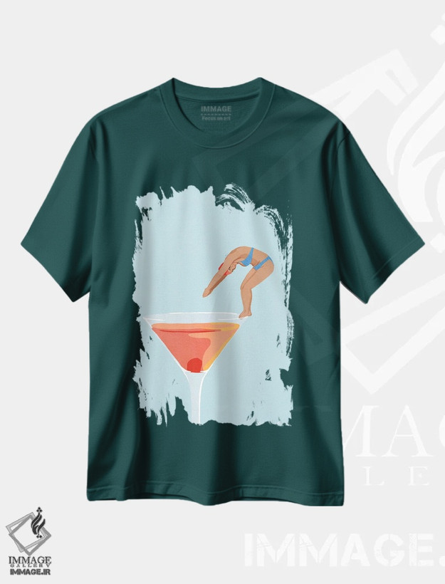 تیشرت سبز طرح دار سس کوکتل اثر گیسل دکل