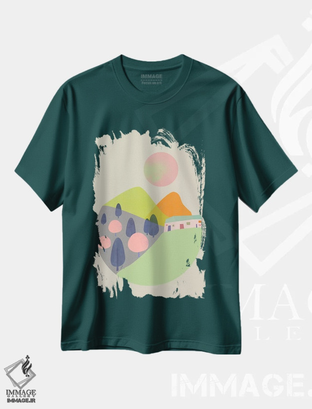 تیشرت سبز طرح دار باغ شماره اثر فلت اول