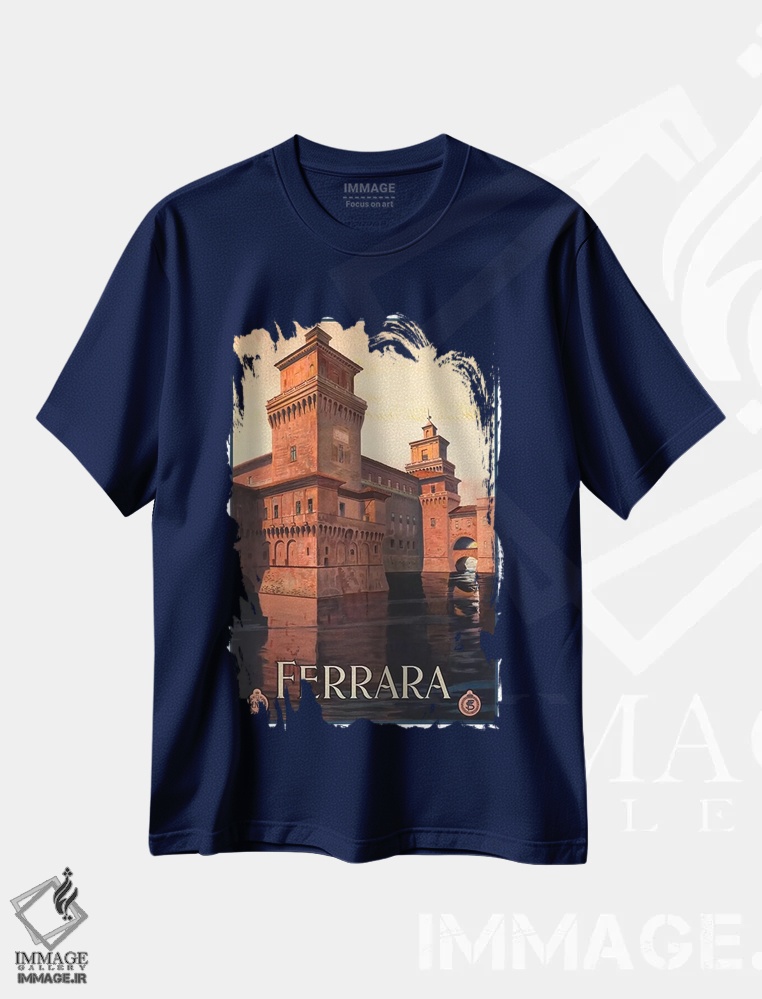 تیشرت سرمه ای طرح دار Italy,فرارا، ایتالیا اثر هنرمند ناشناس