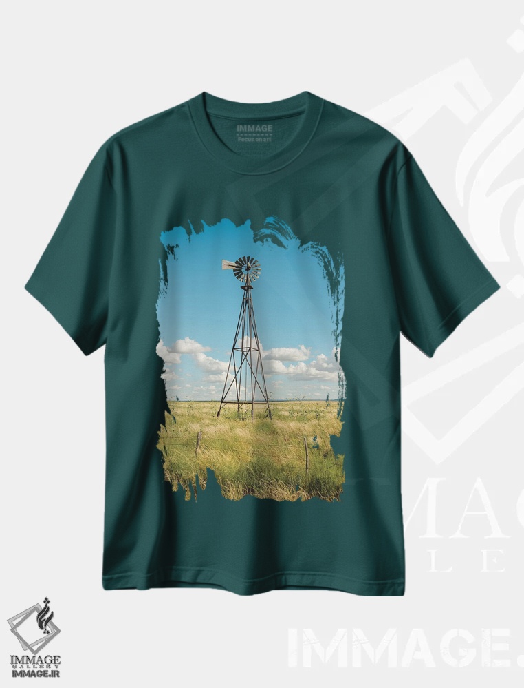 تیشرت سبز طرح دار Route 66,آسیاب بادی، جاده ۶۶ اثر جان بیلوس