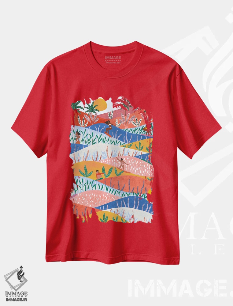 تیشرت قرمز طرح دار موج سواران اثر جیدا الاسار