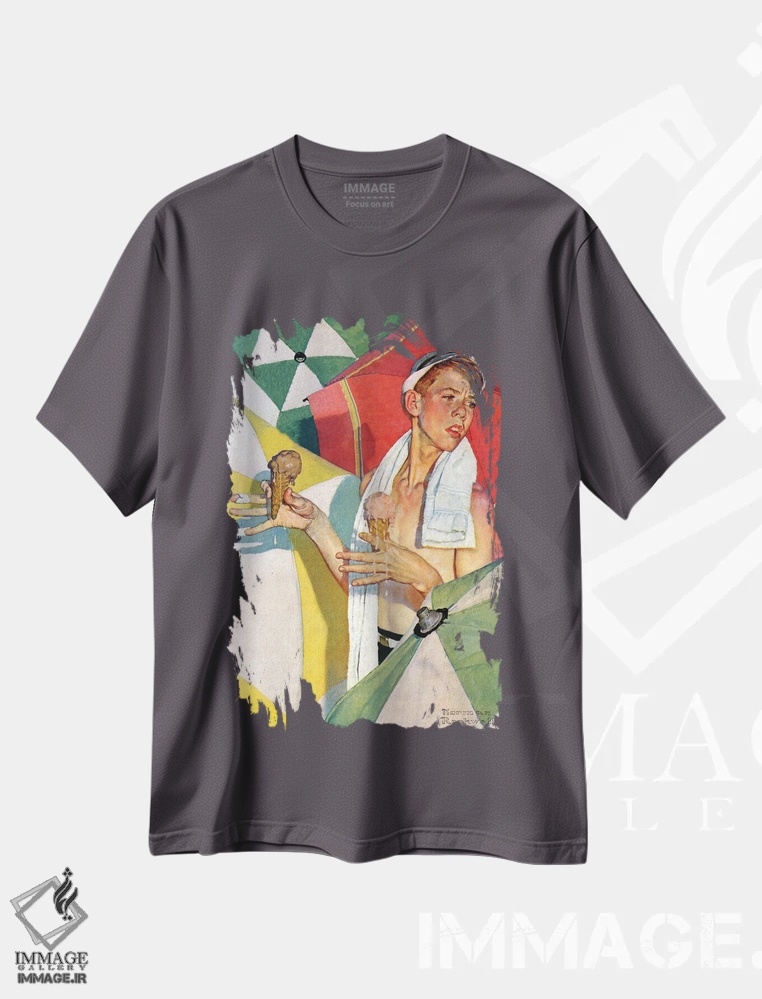 تیشرت طوسی طرح دار بستنی در حال آب شدن اثر نورمن راکول