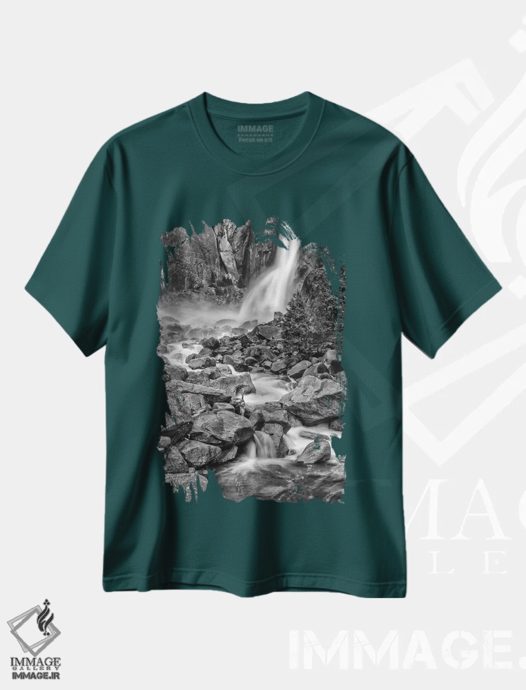 تیشرت سبز طرح دار California, Yosemite, Bridlevale Falls,آمریکا، کالیفرنیا، یوسمیتی، آبشار بردل ویل اثر جان فورد