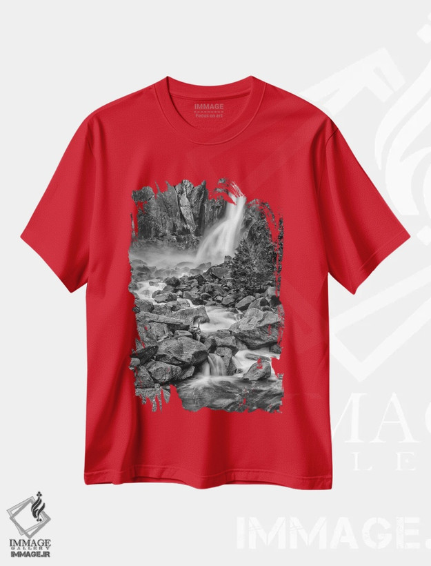 تیشرت قرمز طرح دار California, Yosemite, Bridlevale Falls,آمریکا، کالیفرنیا، یوسمیتی، آبشار بردل ویل اثر جان فورد