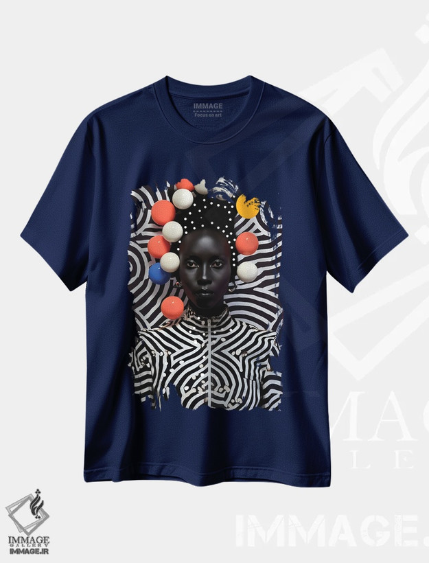 تیشرت سرمه ای طرح دار مد سطح بالای آفریقایی اثر دیجیتال وایلد آرت