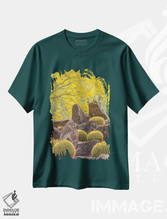 تیشرت سبز طرح دار Arizona, Desert Botanic Garden. Cactus garden and rocks.,آمریکا، آریزونا، باغ گیاهان بیابانی. باغ کاکتوس و صخره ها اثر جینز گالری