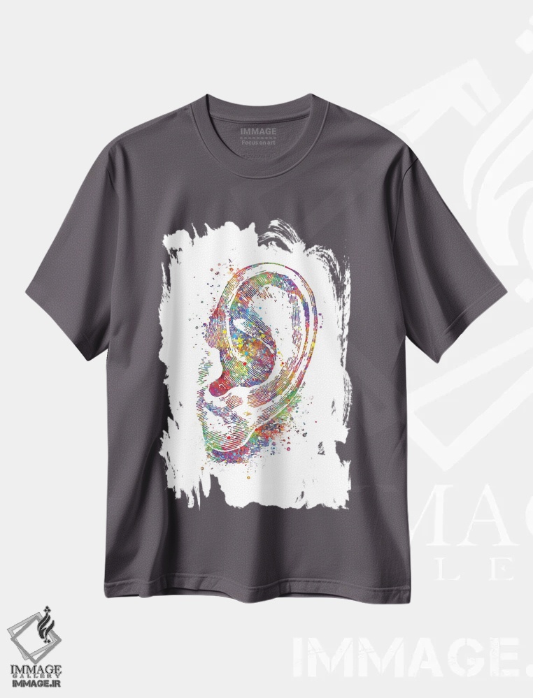 تیشرت طوسی طرح دار گوش اثر جنفی آرت
