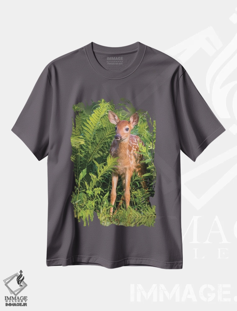 تیشرت طوسی طرح دار USA, Minnesota, Sandstone, Minnesota Wildlife Connection.,گوزن دم سفید جوان در میان سرخس ها ایستاده، ایالات متحده، مینه سوتا، سندستون، مرکز حیات وحش مینه سوتا اثر جینز گالری