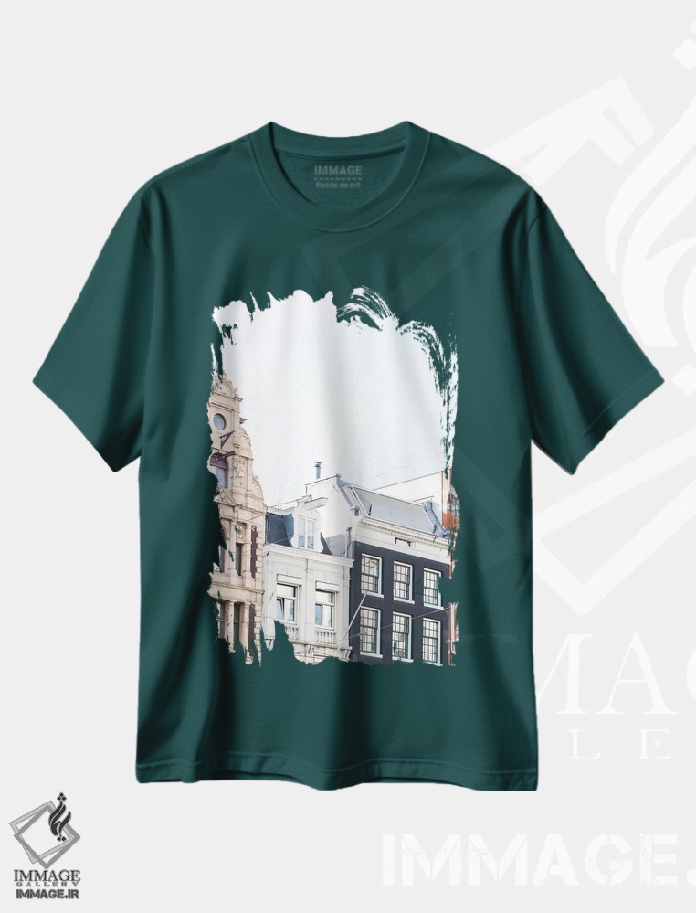تیشرت سبز طرح دار Amsterdam,پشت بام خانه های کانالی، آمستردام اثر لاولی لیتل هوم کو