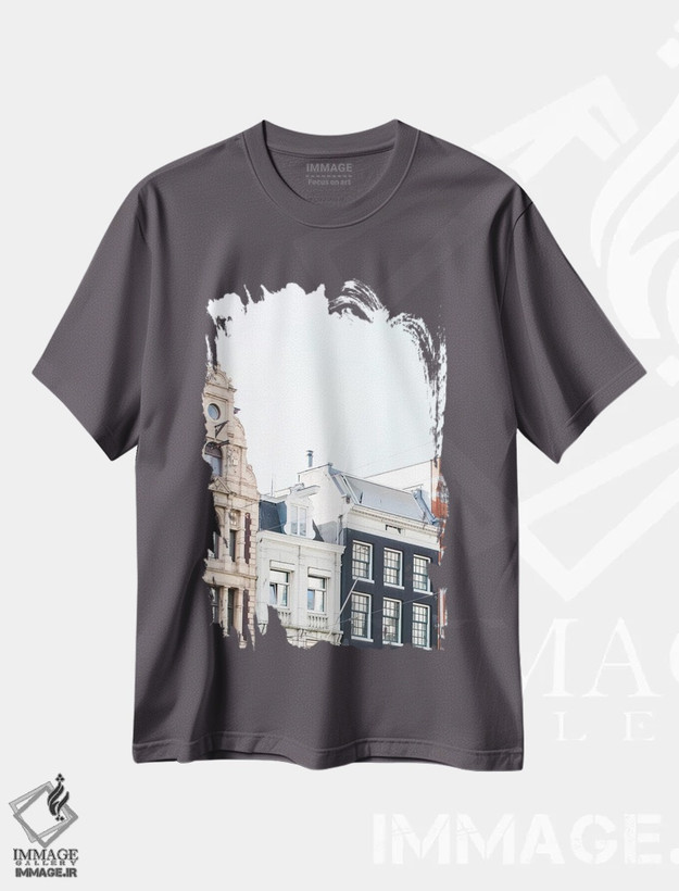تیشرت طوسی طرح دار Amsterdam,پشت بام خانه های کانالی، آمستردام اثر لاولی لیتل هوم کو