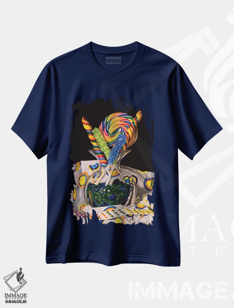 تیشرت سرمه ای طرح دار خاطرات شیرین اثر کارن بودن