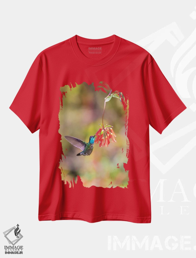 تیشرت قرمز طرح دار Costa Rica. Male talamanca hummingbird feeding.,آمریکای مرکزی، کاستاریکا. مرغ مگس خوار تلامانکا نر در حال تغذیه اثر جینز گالری