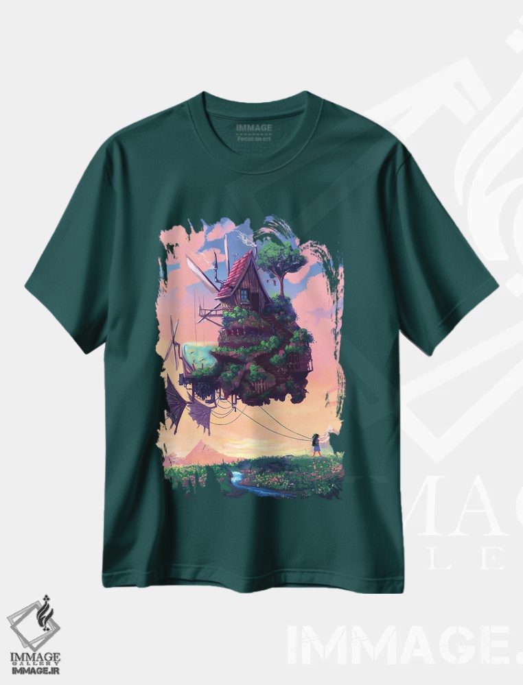 تیشرت سبز طرح دار خانه متحرک اثر اناتو فینستارک