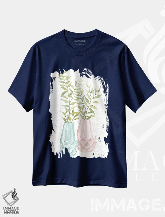 تیشرت سرمه ای طرح دار گلدان هندسی پاستل شمارهٔ یک اثر سیندی جیکوبز