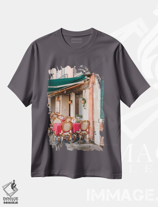 تیشرت طوسی طرح دار Venice, Italy,کافه، ونیز، ایتالیا اثر لاولی لیتل هوم کو