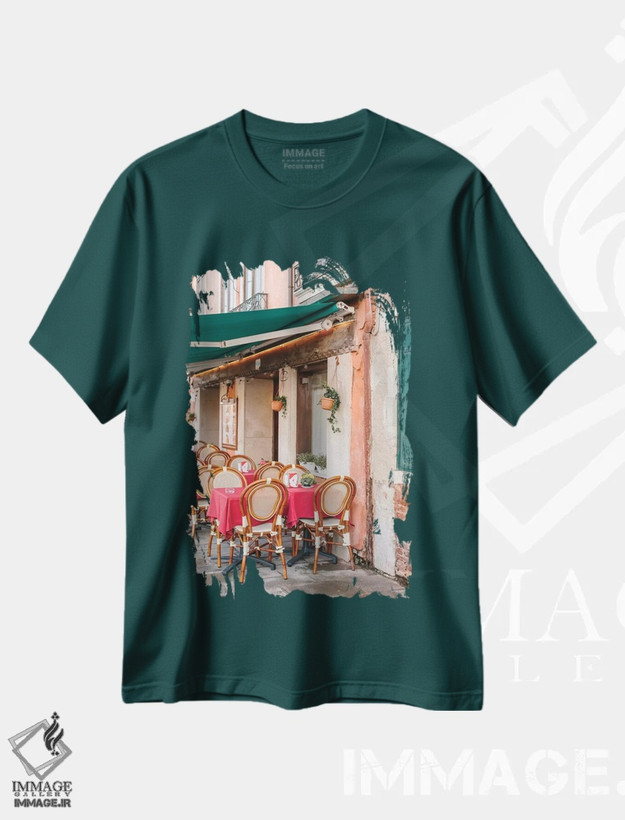 تیشرت سبز طرح دار Venice, Italy,کافه، ونیز، ایتالیا اثر لاولی لیتل هوم کو