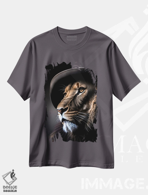 تیشرت طوسی طرح دار Lion's Head,شیر با کلاه، سر شیر اثر آدریان ویریو