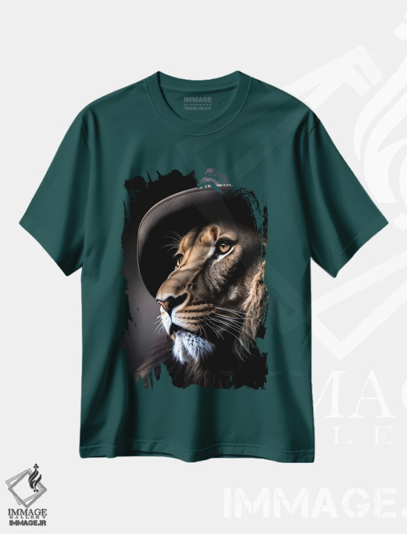 تیشرت سبز طرح دار Lion's Head,شیر با کلاه، سر شیر اثر آدریان ویریو