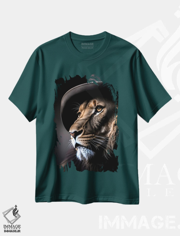 تیشرت سبز طرح دار Lion's Head,شیر با کلاه، سر شیر اثر آدریان ویریو