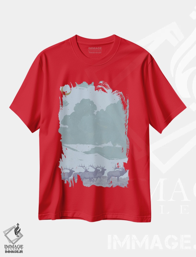 تیشرت قرمز طرح دار گوزن پاپ آرت I اثر جیکوب گرین