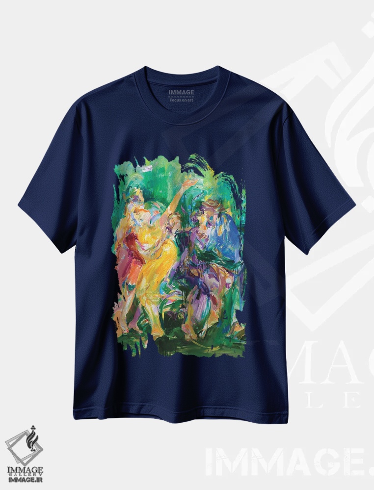 تیشرت سرمه ای طرح رقص ,نارسیس بر روی چمن اثر لیدیا لی