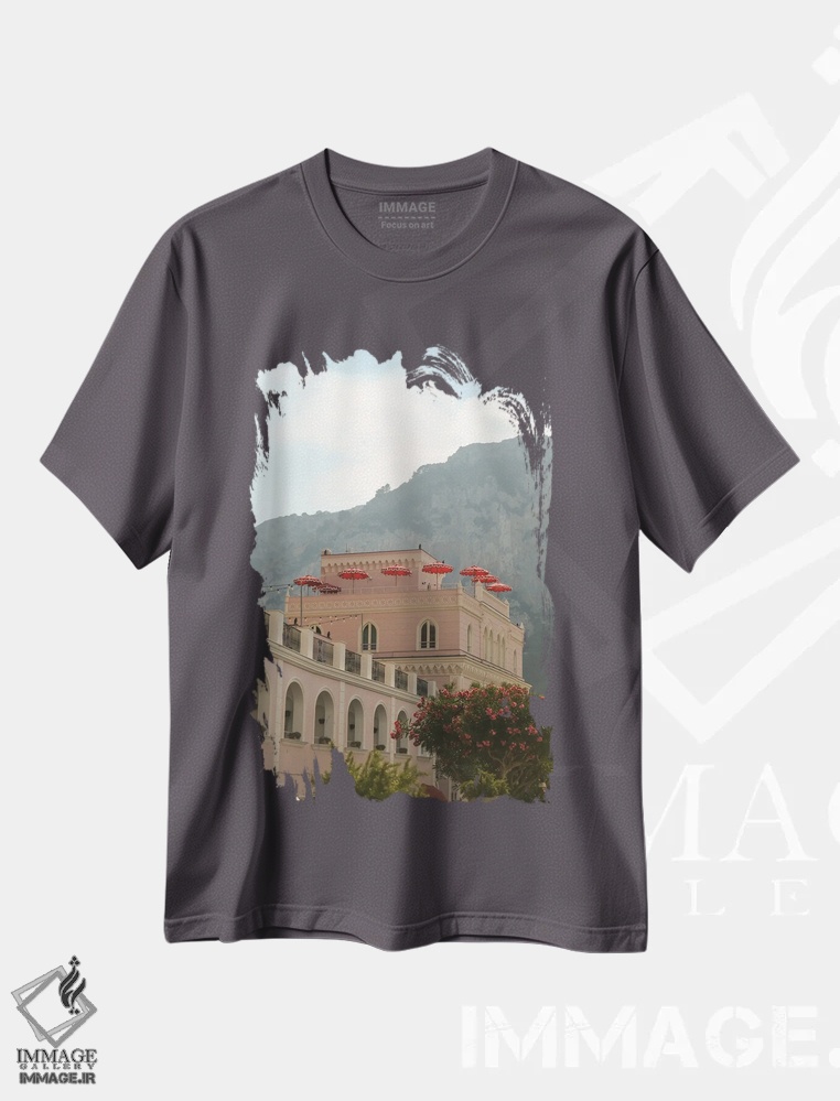 تیشرت طوسی طرح دار کاخ تابستانی صورتی اثر گیلیارد برسسان