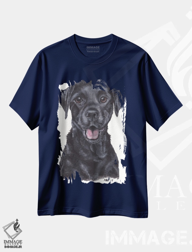 تیشرت سرمه ای طرح دار سگ لابرادور مشکی اثر هنر و طراحی KAK