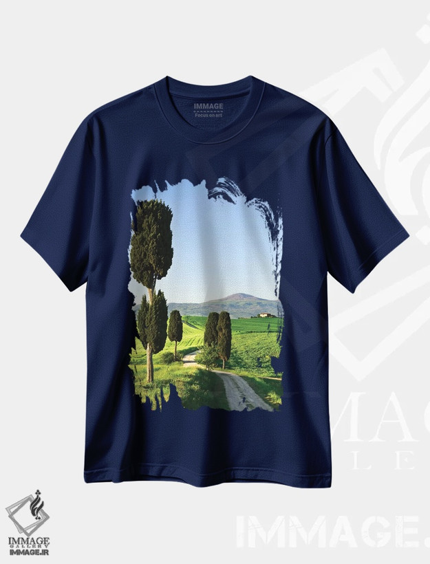 تیشرت سرمه ای طرح دار Tuscany. Landscape with villa,ایتالیا، توسکانی. چشم انداز با ویلا اثر جینز گالری