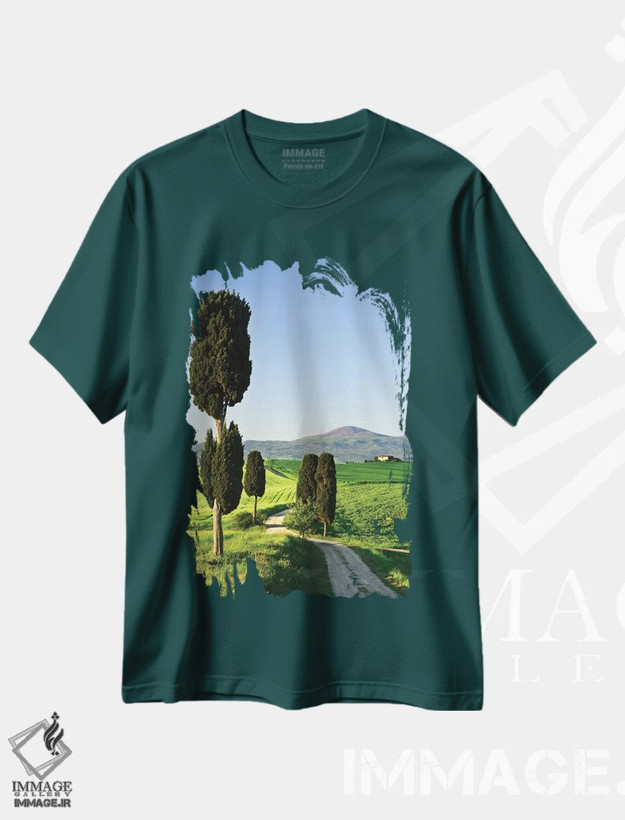 تیشرت سبز طرح دار Tuscany. Landscape with villa,ایتالیا، توسکانی. چشم انداز با ویلا اثر جینز گالری
