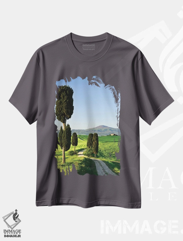 تیشرت طوسی طرح دار Tuscany. Landscape with villa,ایتالیا، توسکانی. چشم انداز با ویلا اثر جینز گالری