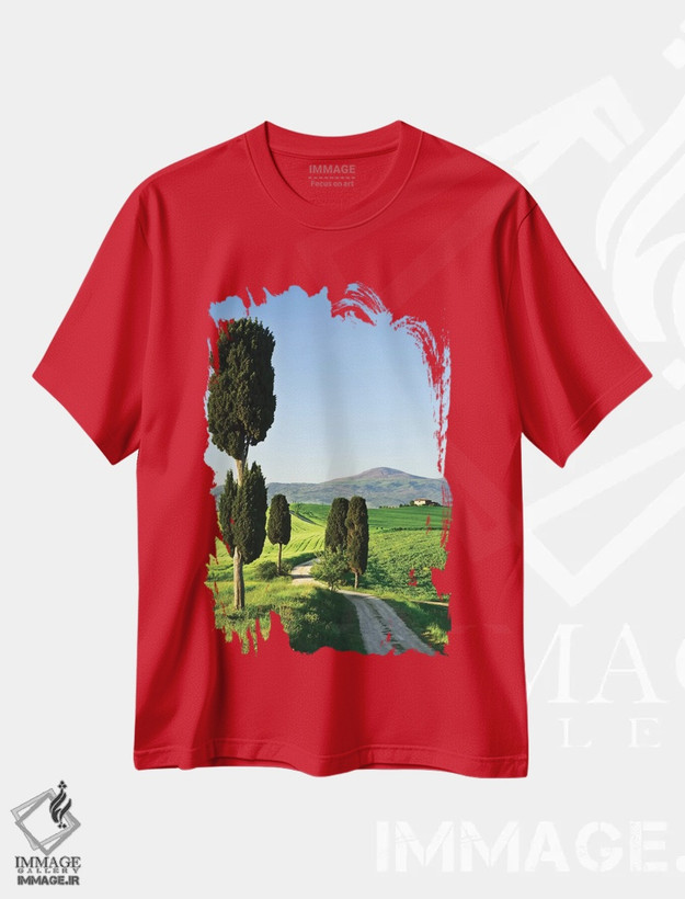 تیشرت قرمز طرح دار Tuscany. Landscape with villa,ایتالیا، توسکانی. چشم انداز با ویلا اثر جینز گالری
