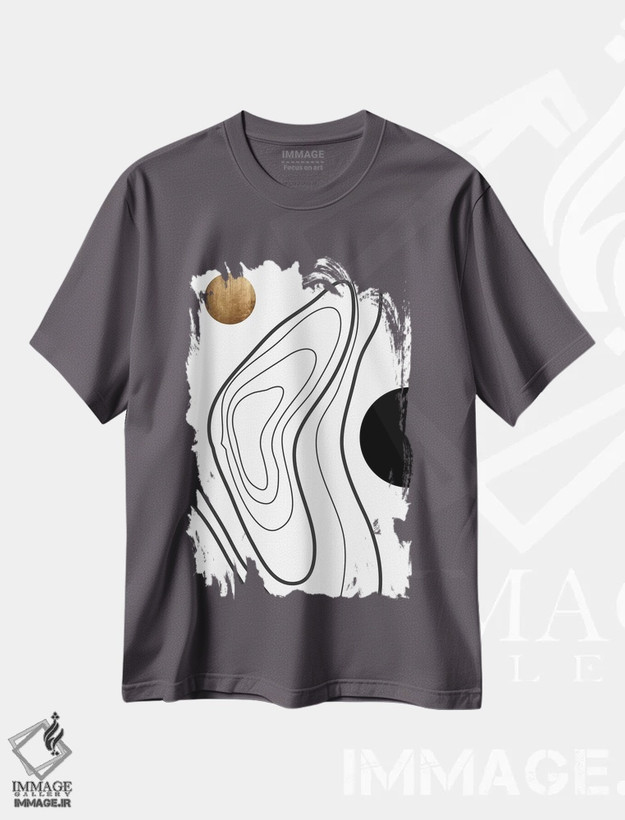 تیشرت طوسی طرح دار جهان من اثر کوبیستیکا