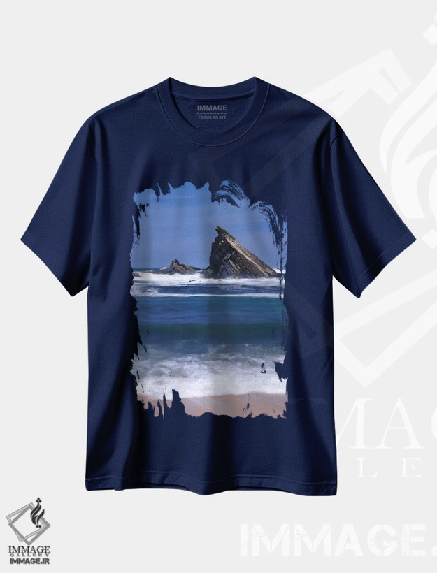 تیشرت سرمه ای طرح دار Oregon, Shore Acres State Park. Incoming surf and tilted, sandstone sea stack." اثر جان بارگر