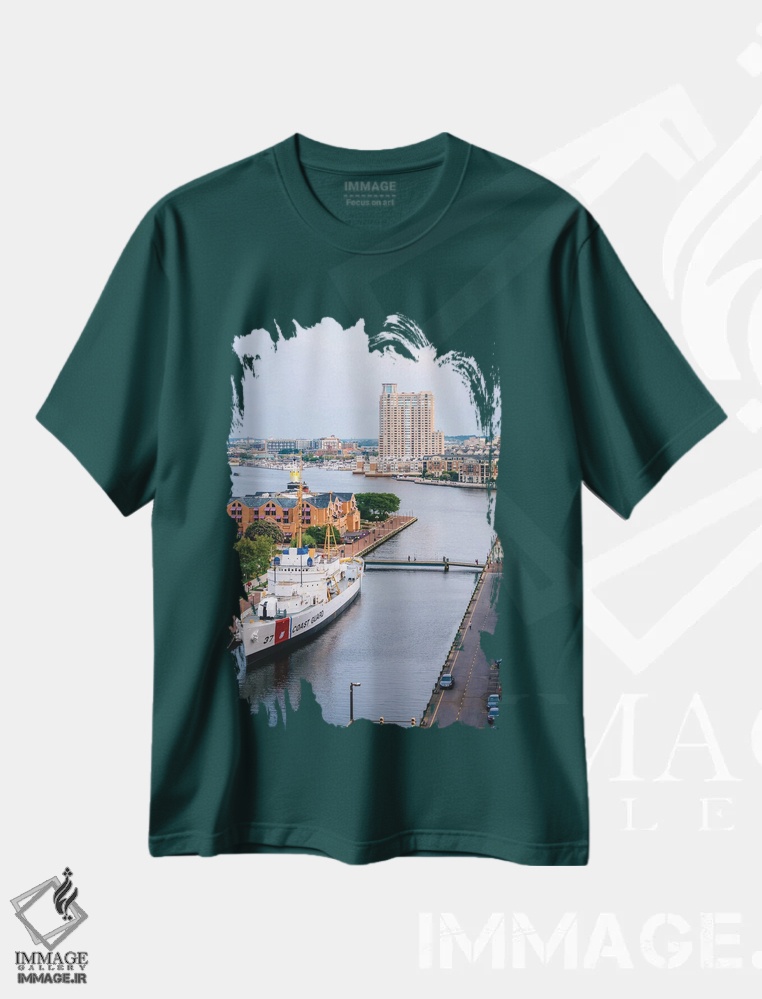 تیشرت سبز طرح دار Inner Harbor,کانال، بندرگاه داخلی اثر جان بیلوس