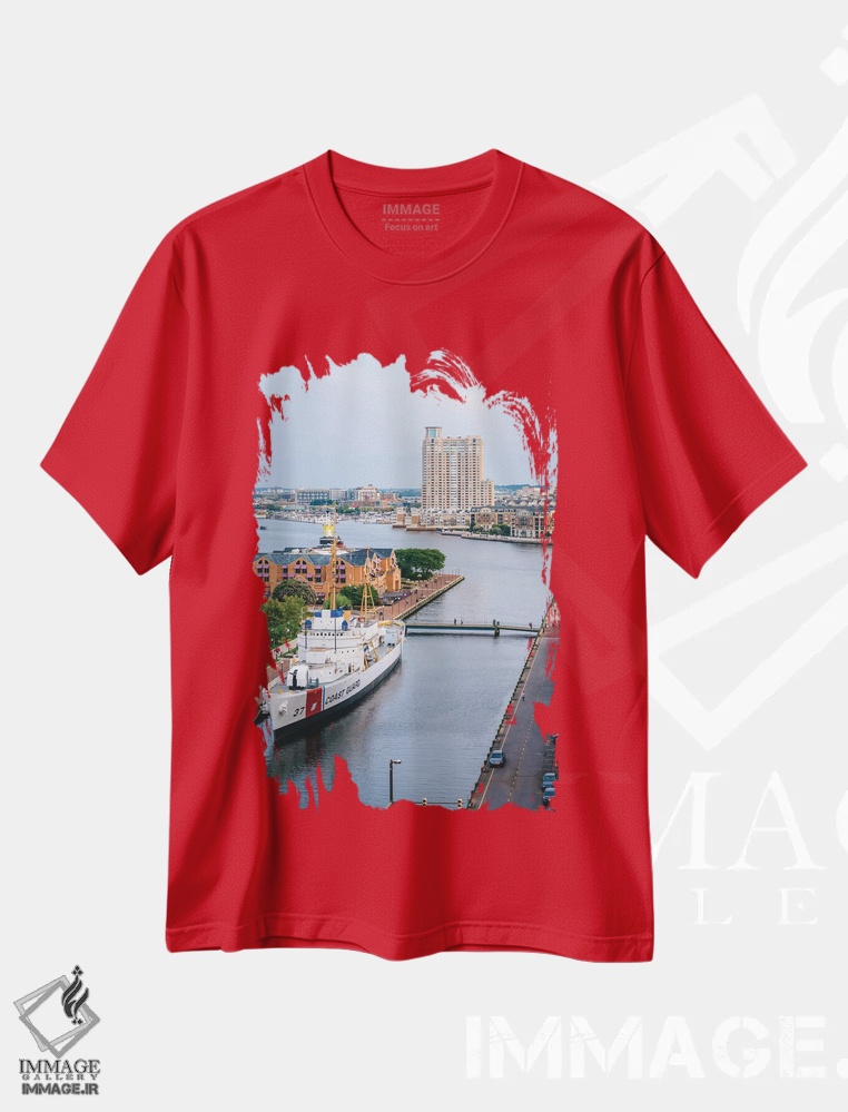 تیشرت قرمز طرح دار Inner Harbor,کانال، بندرگاه داخلی اثر جان بیلوس