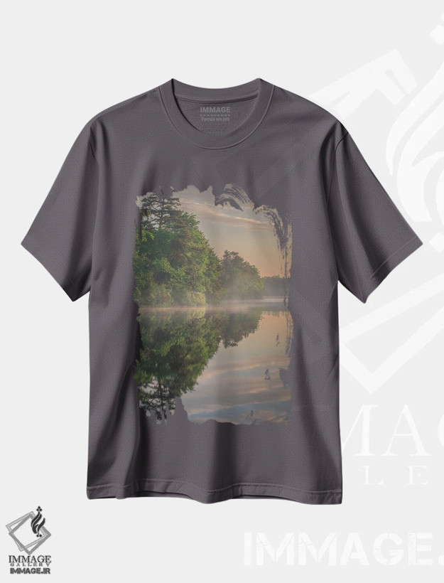 تیشرت طوسی طرح دار New Jersey, Pinelands National Reserve. Sunrise Reflections In Lake.,بازتاب طلوع خورشید در دریاچه اثر جینز گالری