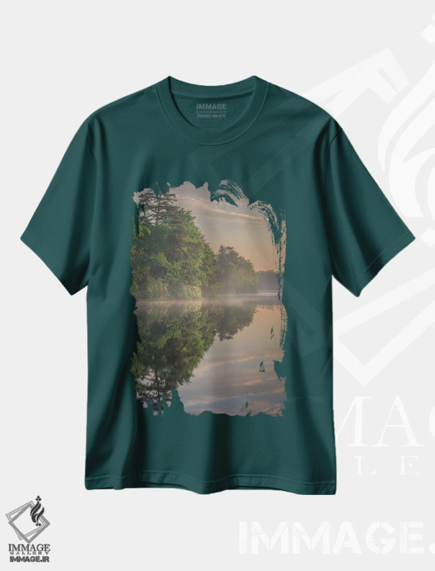 تیشرت سبز طرح دار New Jersey, Pinelands National Reserve. Sunrise Reflections In Lake.,بازتاب طلوع خورشید در دریاچه اثر جینز گالری