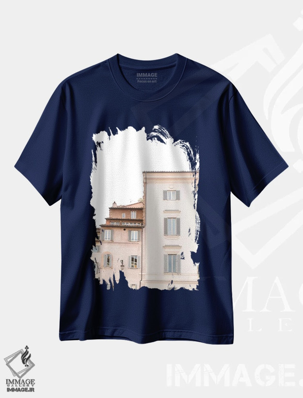 تیشرت سرمه ای طرح دار Rome, Italy,پشت بام ها، رم، ایتالیا اثر لاولی لیتل هوم کو