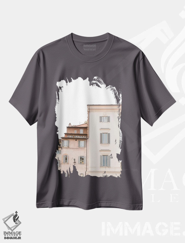 تیشرت طوسی طرح دار Rome, Italy,پشت بام ها، رم، ایتالیا اثر لاولی لیتل هوم کو