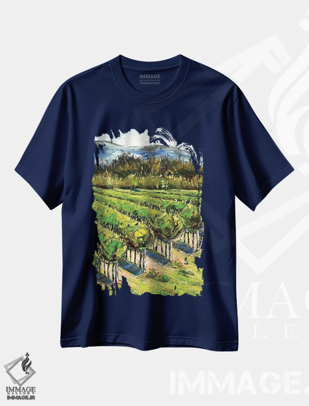 تیشرت سرمه ای طرح دار Carmel River Valley Winery,بهار در تاکستان های دره کارمل ریور اثر لیزا الی