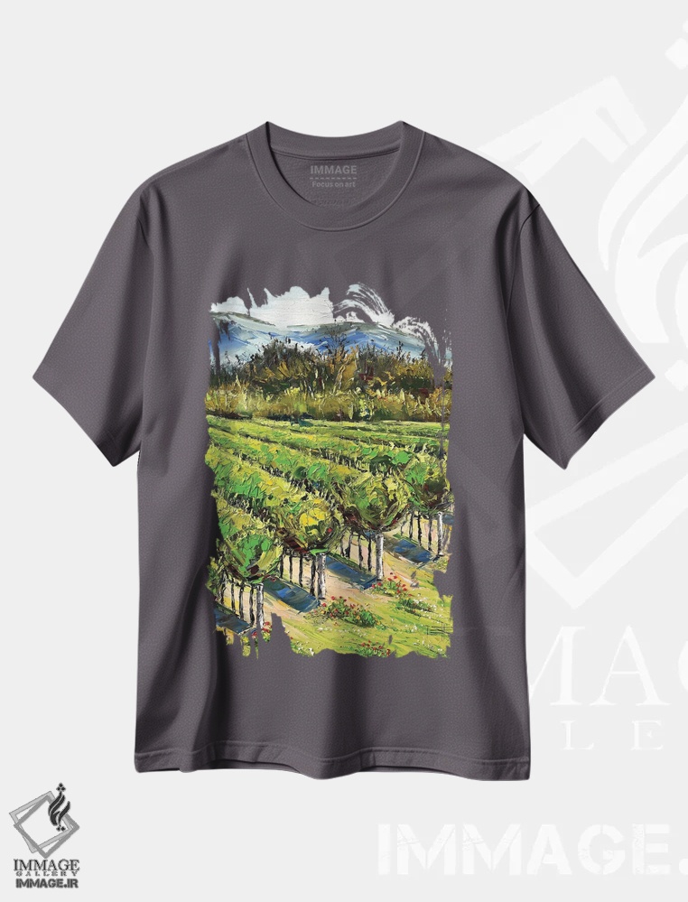 تیشرت طوسی طرح دار Carmel River Valley Winery,بهار در تاکستان های دره کارمل ریور اثر لیزا الی