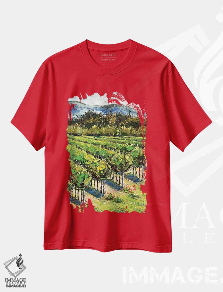 تیشرت قرمز طرح دار Carmel River Valley Winery,بهار در تاکستان های دره کارمل ریور اثر لیزا الی