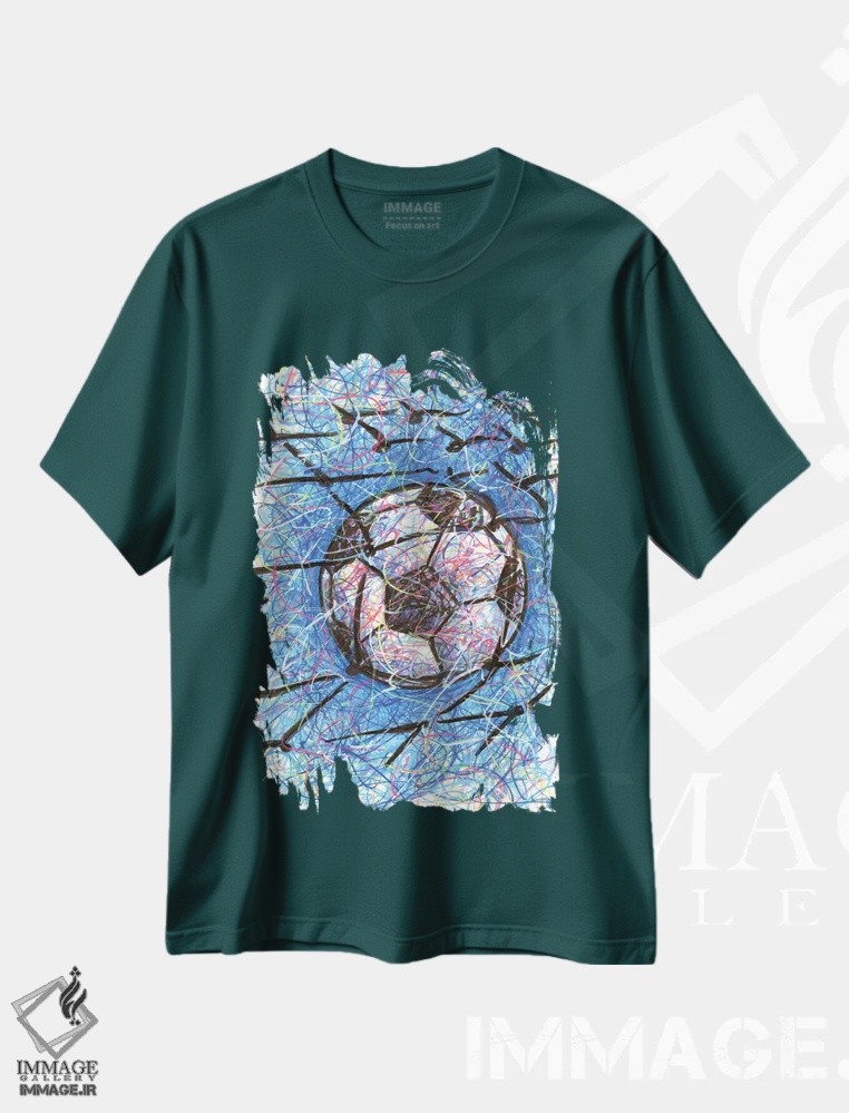 تیشرت سبز طرح دار دروازه فوتبال اثر کیت سلام